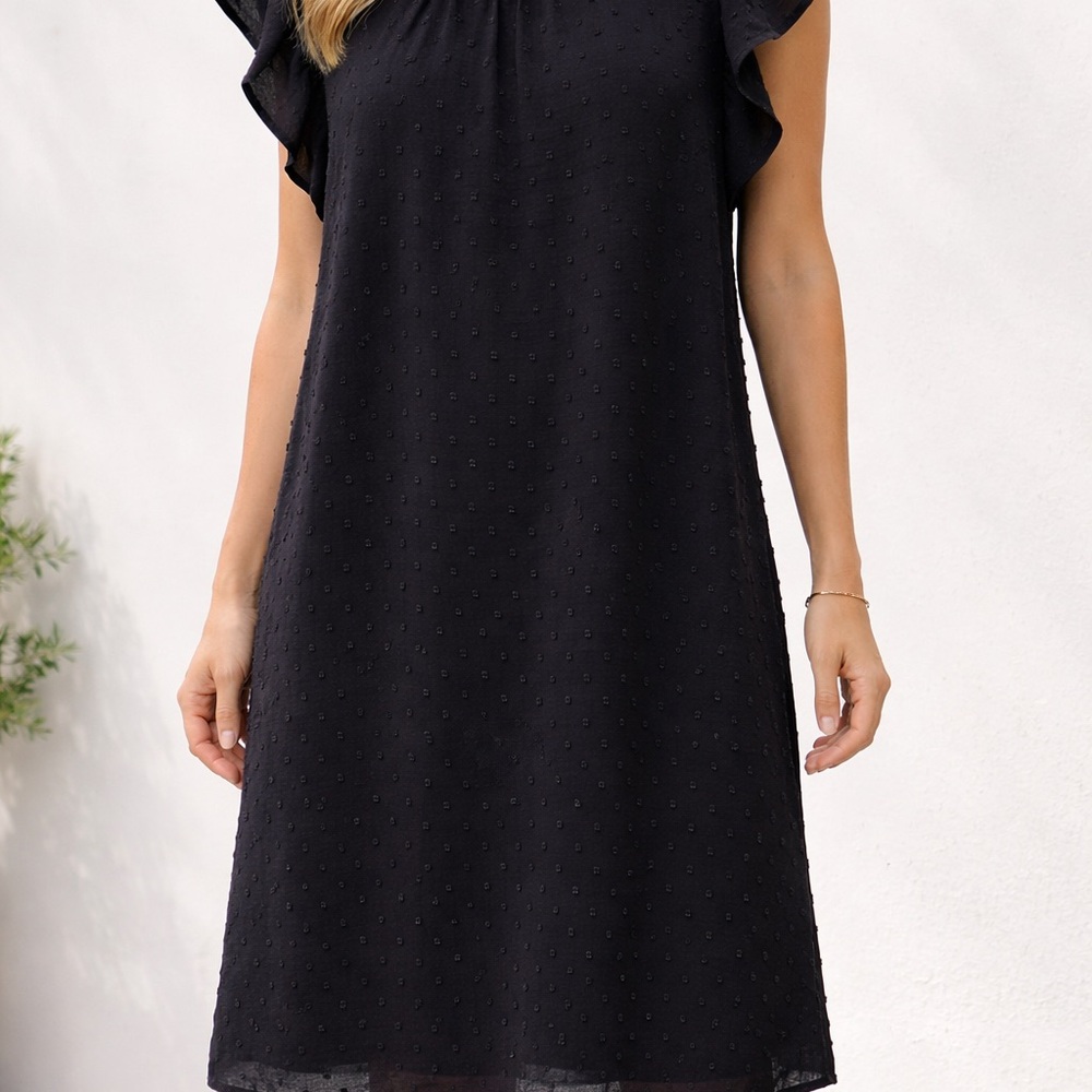 Cotton Bleu Black Swiss Dot Dress Size XL Flutter Sleeve Knee Length Dress